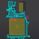 In red: my dog bowl and a shelf with some cords underneath. In yellow: my rugs, which are not to be mopped.